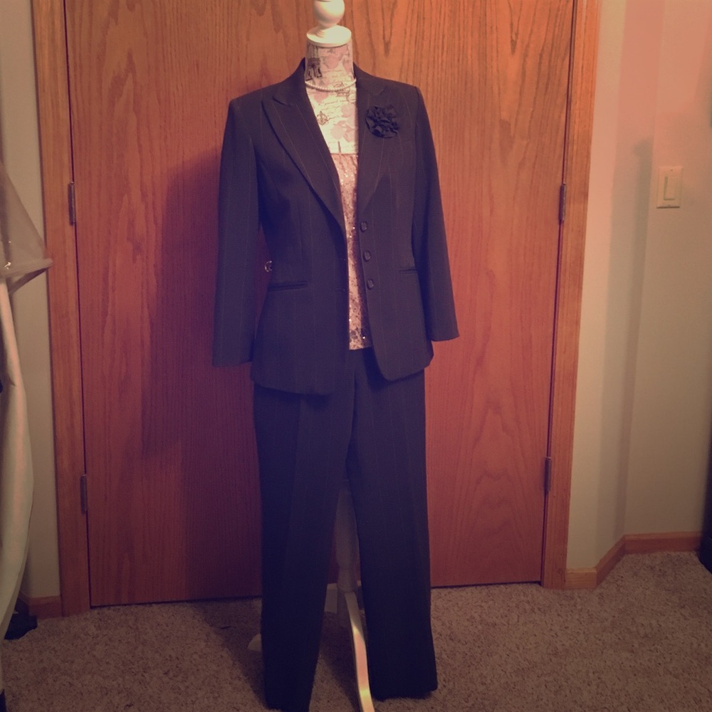 Charcoal grey and pink pinstripe suit